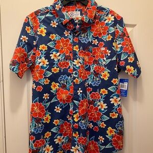 Hurley Floral Button Down Shirt - Navy and Red